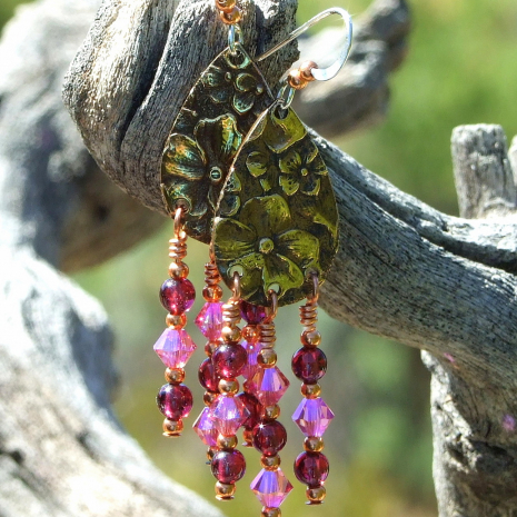 bronze flower floral chandelier earrings gift for women