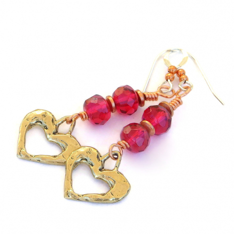 bronze hearts handmade earrings valentines gift for her