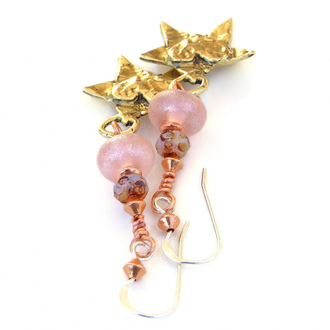 bronze star hearts valentines jewelry handmade pink lampwork beads
