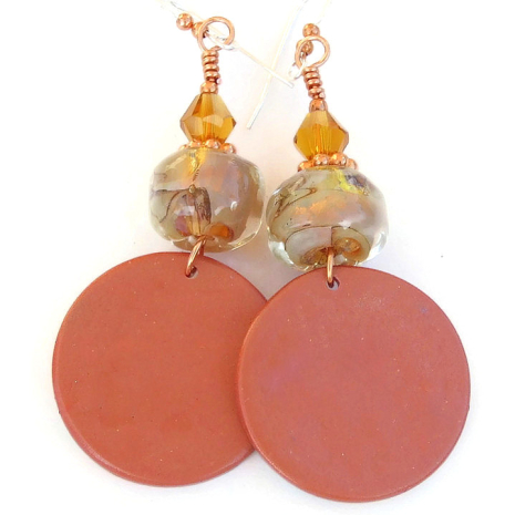 brown back side of sun moon mandala handmade earrings