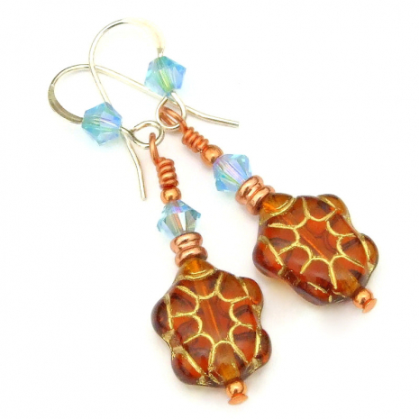 brown turtle earrings gift for her