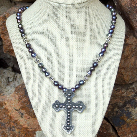 budded cross pendant necklace gift for her
