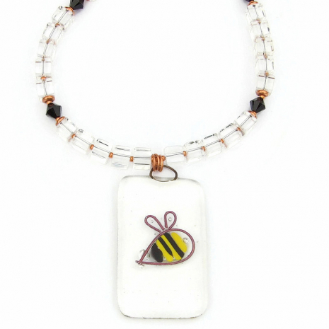 bumblebee honey bee pendant jewelry handmade fused glass