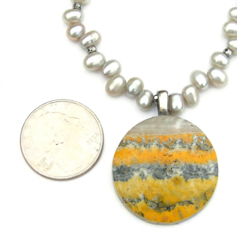 bumblebee jasper gemstone handmade jewelry orange yellow gray