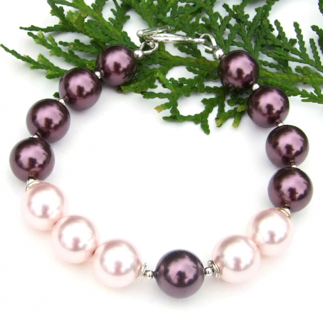 burgundy purple rosaline pink swarovski pearl handmade jewelry gift for women