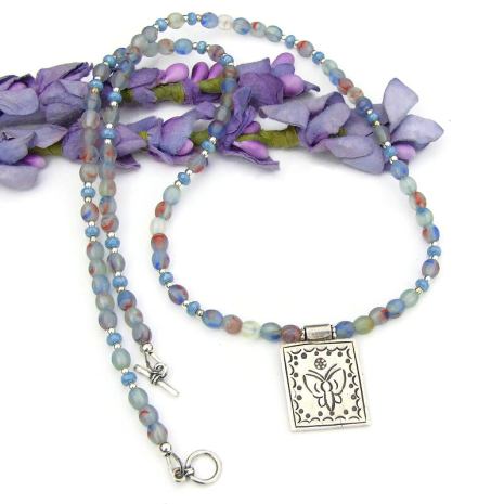 butterfly fine silver pendant necklace handmade Hill Tribes hurricane glass