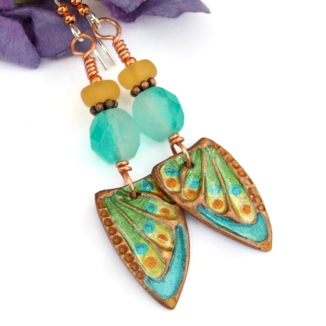 butterfly lover earrings hand painted wings artisan handmade