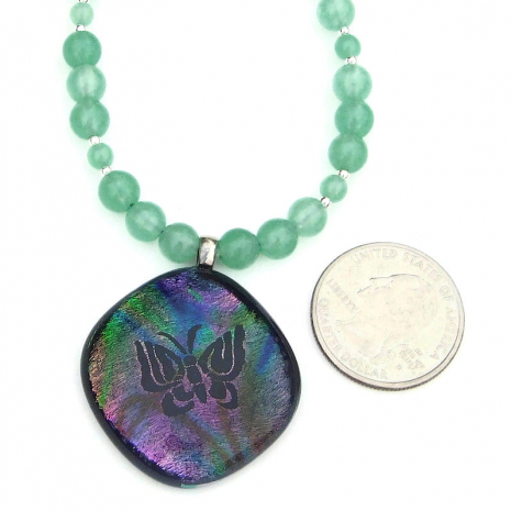 butterfly rainbow dichroic pendant jewelry gift for her