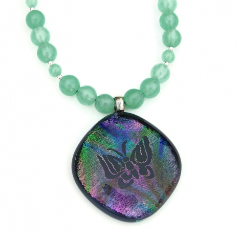 butterfly dichroic pendant necklace gift for her