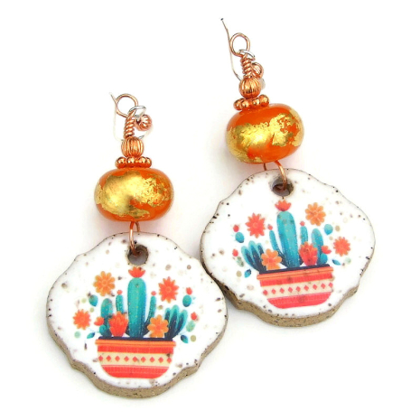 cactus flowers earrings handmade gift for women