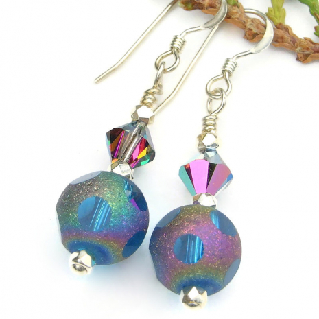 capri blue aurora borealis meteorite earrings window cut glass swarovski