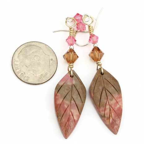 carved rhodonite leaf jewelry handmade gift for her