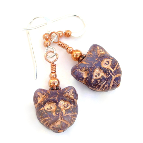 cat jewelry handmade kitty gift for women calico czech glass