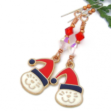 cat lover christmas jewelry handmade kitty cat holiday earrings swarovski
