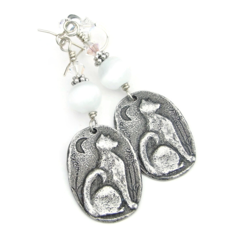 cat lover handmade earrings moon gift for her