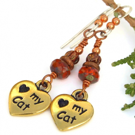 cat lover heart earrings