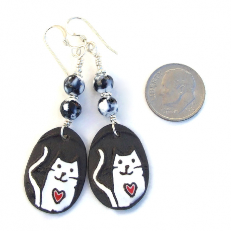 cat lover jewelry handmade ceramic kitty hearts gift for her