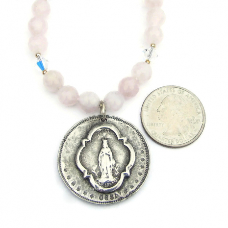 catholic keep the faith jewelry pink rose quartz