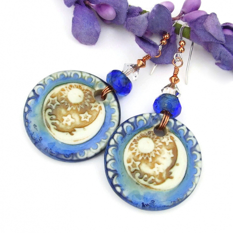 celestial sun moon stars handmade earrings