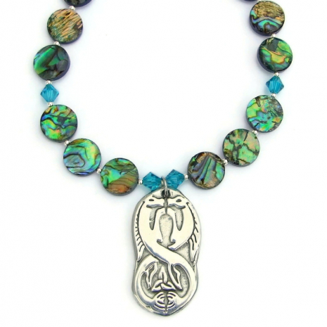 celtic seahorse triquetra pendant jewelry paua shell
