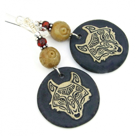 celtic wolf head handmade earrings gift for her