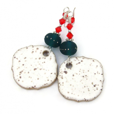 ceramic back side of christmas cardinals handmade holiday earrings
