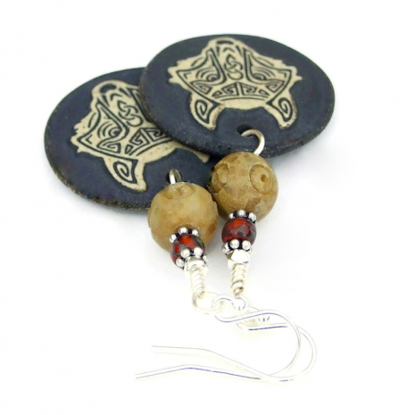 ceramic celtic wolf head jewelry handmade soapstone red glass