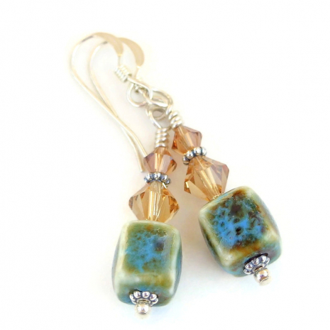 ceramic cube earrings handmade rustic gift for women