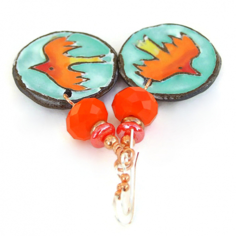 ceramic firebirds jewelry handmade bird lover