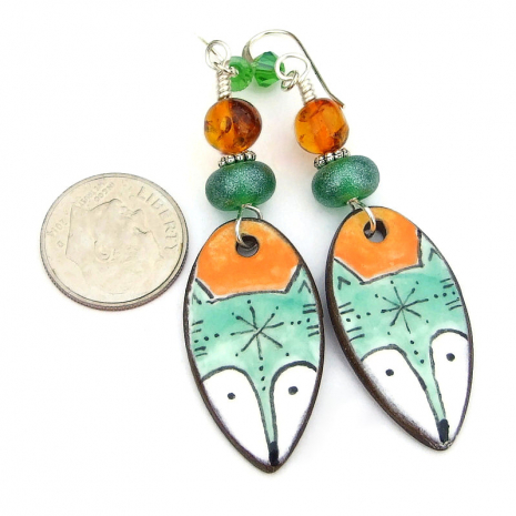 ceramic fox face hand painted jewelry handmade gift for her
