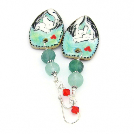 ceramic horses hearts jewelry handmade horse lover fluorite crystals