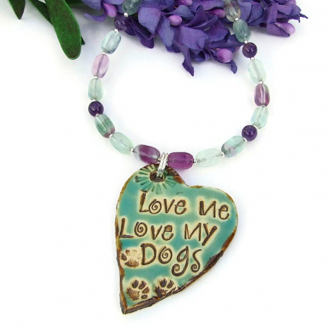 ceramic love me love my dogs pendant necklace gemstone jewelry