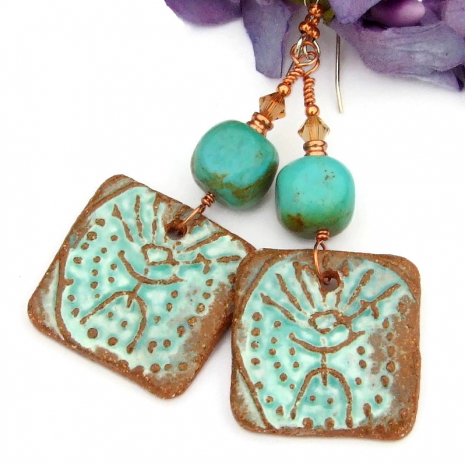 ceramic shaman earrings real turquoise
