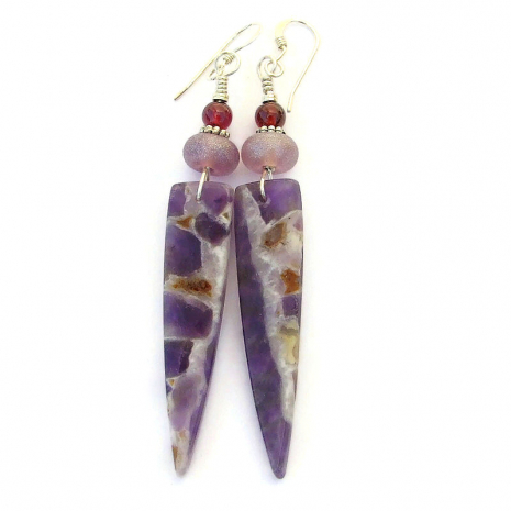 chevron dog tooth amethyst jewelry lampwork red garnet