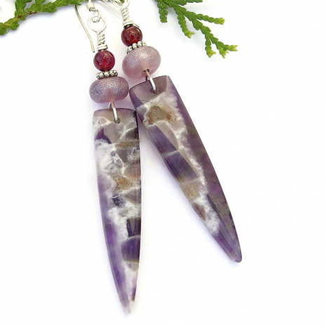 chevron dog tooth amethyst spike jewelry lavender lampwork red garnet