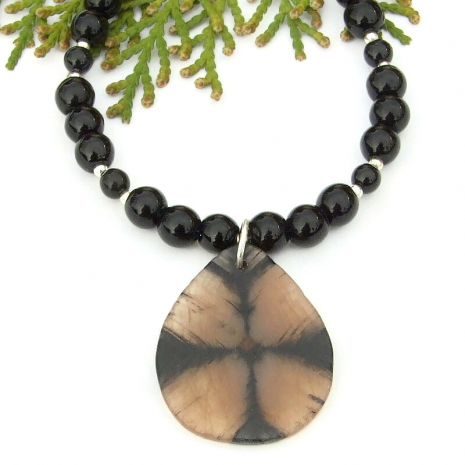 chiastolite cross stone gemstone necklace black jasper