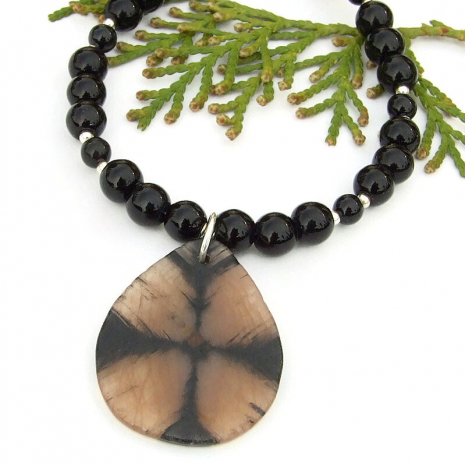 chiastolite gemstone cross stone necklace black jasper sterling silver