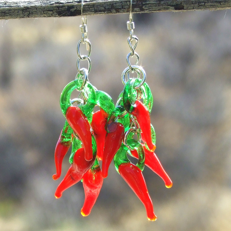 chile ristra jewelry handmade earrings gift for women red green lampwork