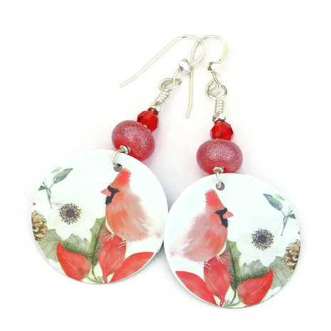 christmas cardinal earrings handmade holiday jewelry gift for women