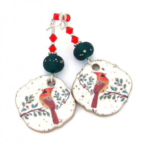 christmas cardinal handmade earrings holiday gift for women