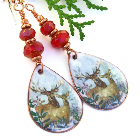 christmas deer jewelry snow teardrop enamel