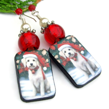 christmas dog puppy labradoodle earrings handmade holiday jewelry gift