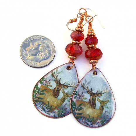 christmas earrings deer buck doe snow