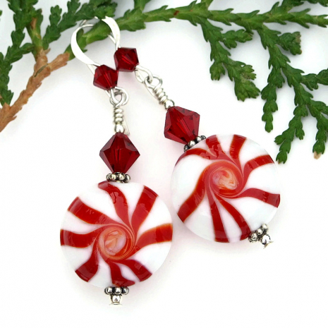 christmas holiday peppermint earrings handmade gift for her