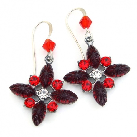 christmas holiday vintage sunray crystal earrings handmade gift for her
