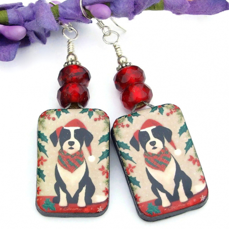 christmas holidays dogs earrings handmade dog lover gift