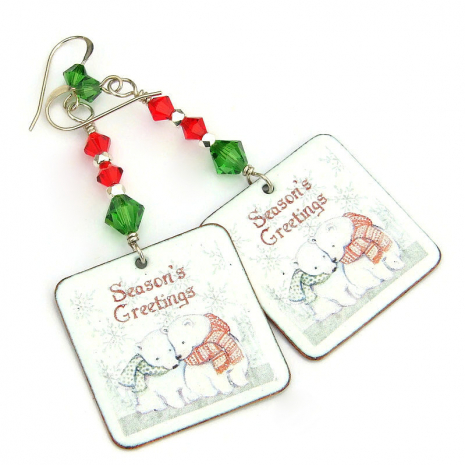 christmas polar bear earrings handmade jewelry gift for her
