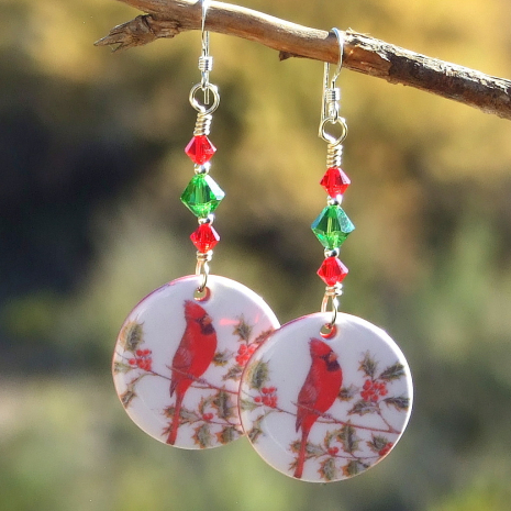 christmas red cardinal earrings gift for women