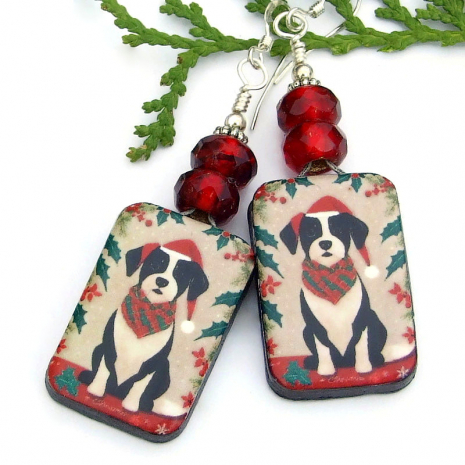 christmas santa dogs earrings dog lover holiday handmade jewelry