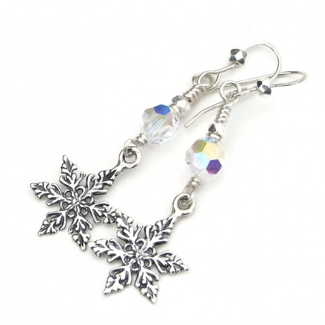 christmas snowflake handmade earrings holiday gift for her